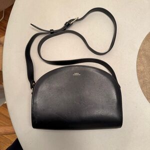 A.P.C. Black Leather Demi Lune Crossbody Bag